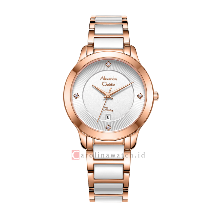 Jam Tangan Alexandre Christie Passion AC 2A71 LDBRGSL Women Silver Dial Dual Tone Stainless Steel with Ceramic Strap