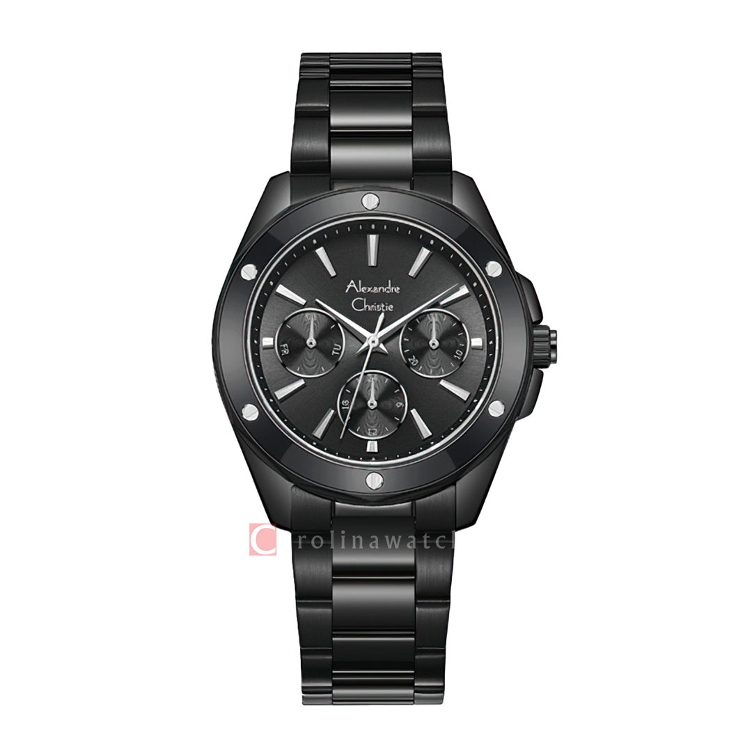 Jam Tangan Alexandre Christie Multifunction AC 2A72 BFBIPBASL Women Black Dial Black Stainless Steel Strap