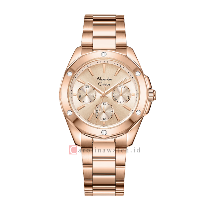Jam Tangan Alexandre Christie Multifunction AC 2A72 BFBRGLNRG Women Rose Gold Dial Rose Gold Stainless Steel Strap