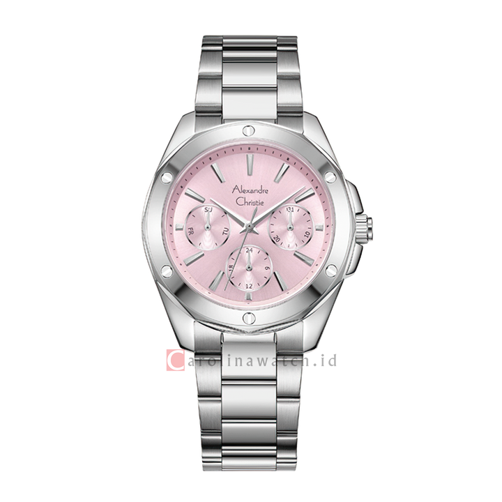 Jam Tangan Alexandre Christie Multifunction AC 2A72 BFBSSPN Women Pink Dial Stainless Steel Strap