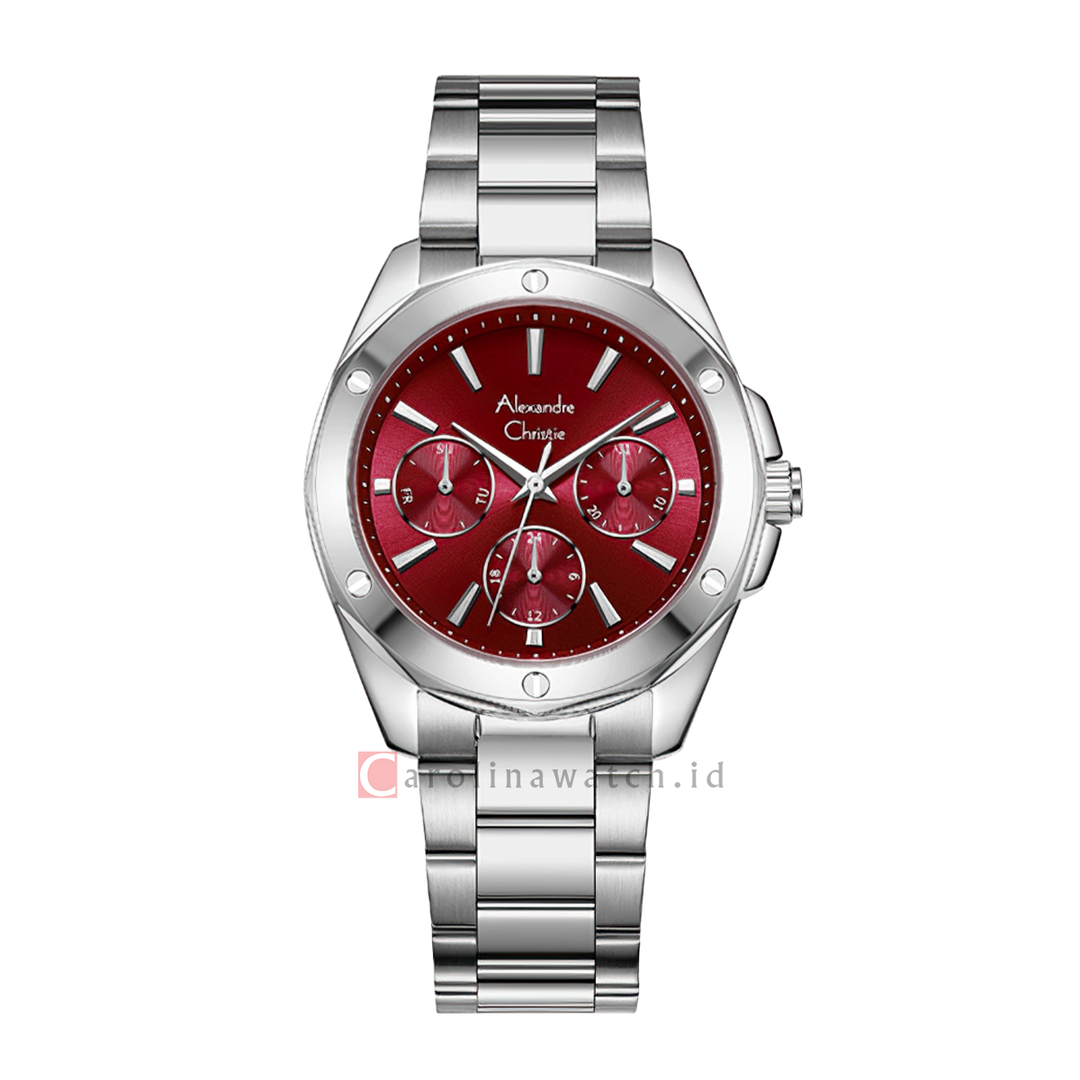 Jam Tangan Alexandre Christie Multifunction AC 2A72 BFBSSRE Women Red Dial Stainless Steel Strap