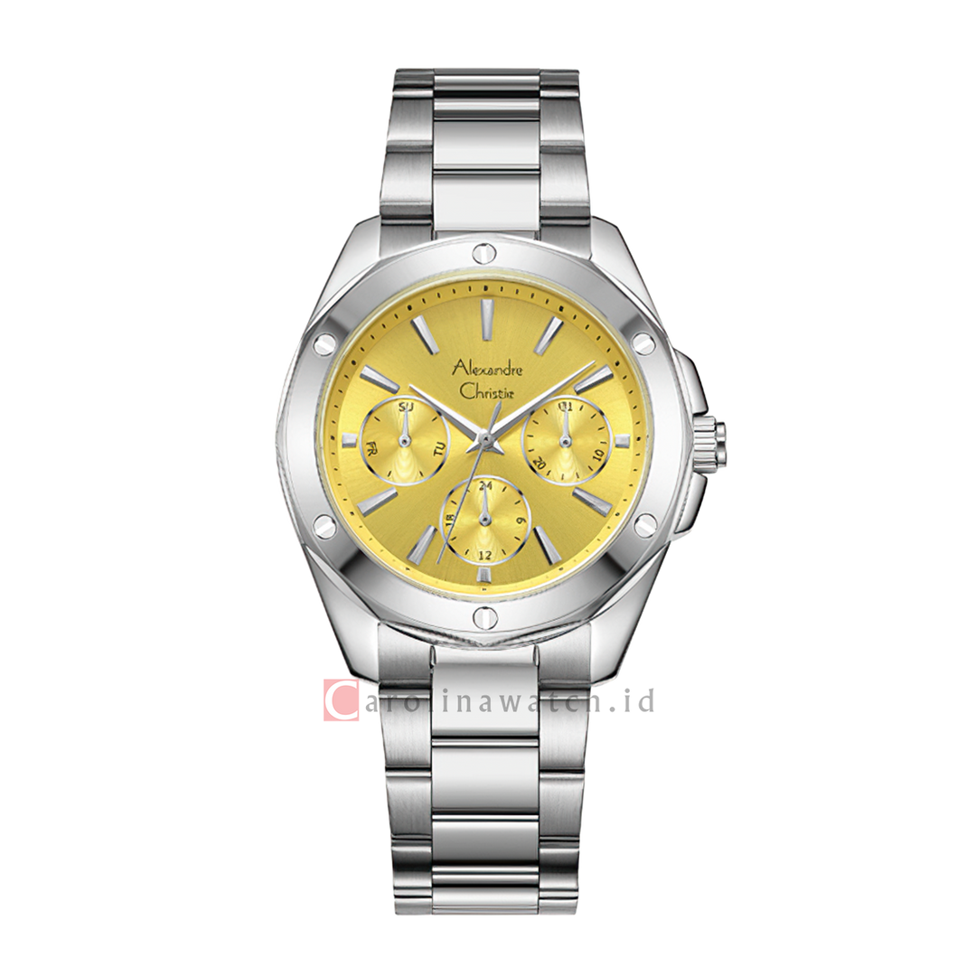 Jam Tangan Alexandre Christie Multifunction AC 2A72 BFBSSYL Women Yellow Dial Stainless Steel Strap