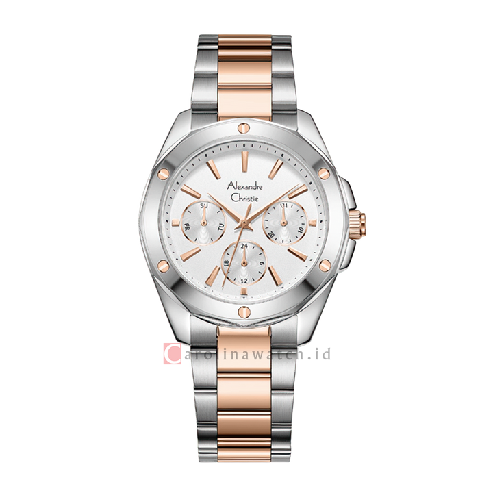 Jam Tangan Alexandre Christie Multifunction AC 2A72 BFBTRSLRG Women Silver Dial Dual Tone Stainless Steel Strap