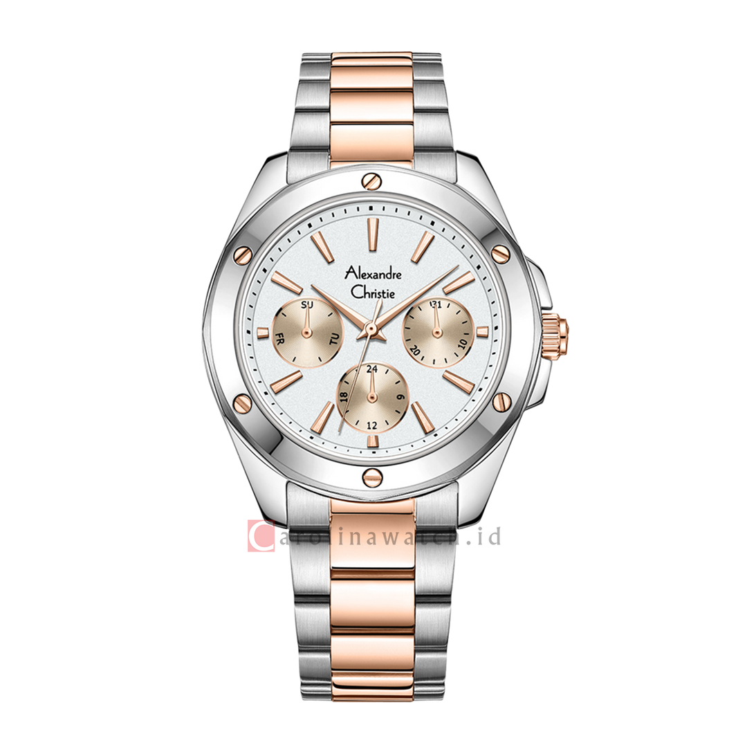 Jam Tangan Alexandre Christie Multifunction AC 2A72 BFBTRSL Women Silver Dial Silver Dual Tone Stainless Steel Strap