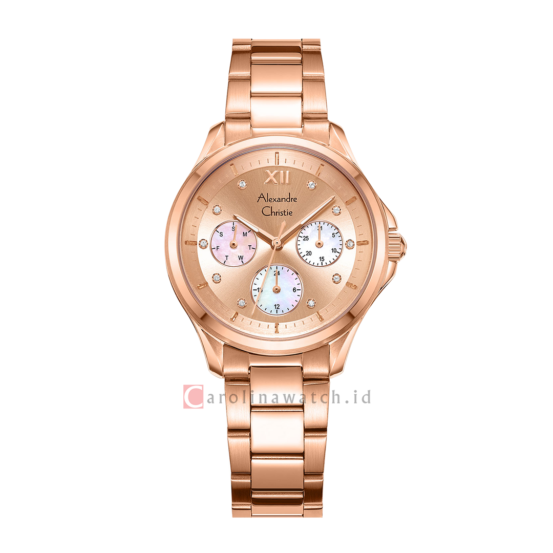 Jam Tangan Alexandre Christie Multifunction AC 2A73 BFBRGLN Women Dual Tone Dial Rose Gold Stainless Steel Strap