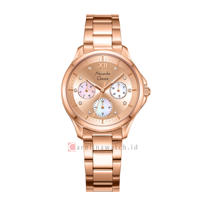 Jam Tangan Alexandre Christie Multifunction AC 2A73 BFBRGLN Women Dual Tone Dial Rose Gold Stainless Steel Strap