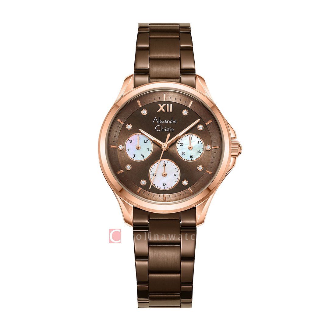 Jam Tangan Alexandre Christie Multifunction AC 2A73 BFBROBO Women Dual Tone Dial Brown Stainless Steel Strap