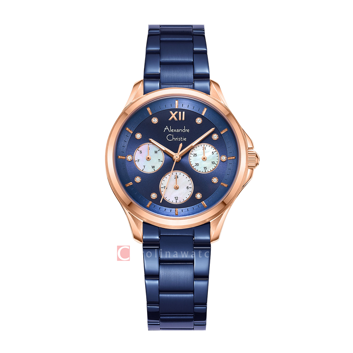 Jam Tangan Alexandre Christie Multifunction AC 2A73 BFBURBU Women Dual Tone Dial Blue Stainless Steel Strap