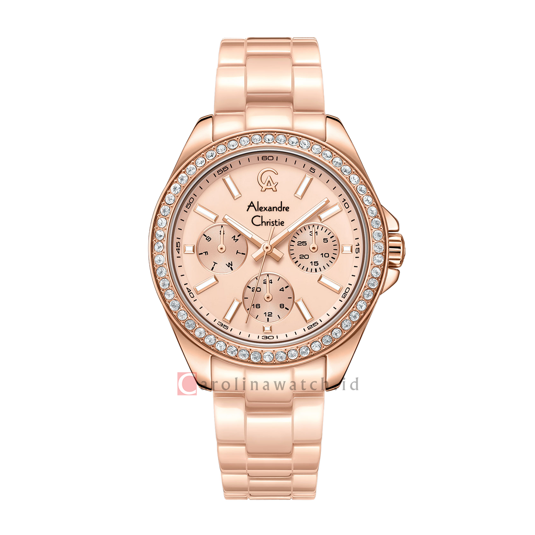 Jam Tangan Alexandre Christie Multifunction AC 2A74 BFBRGPN Women Pink Dial Pink Ceramic Strap