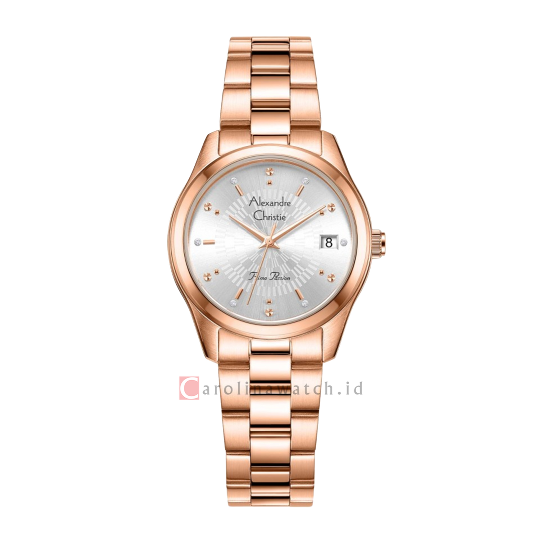 Jam Tangan Alexandre Christie Primo Passion AC 2A75 LDBRGSL Women Silver Dial Rose Gold Stainless Steel Strap