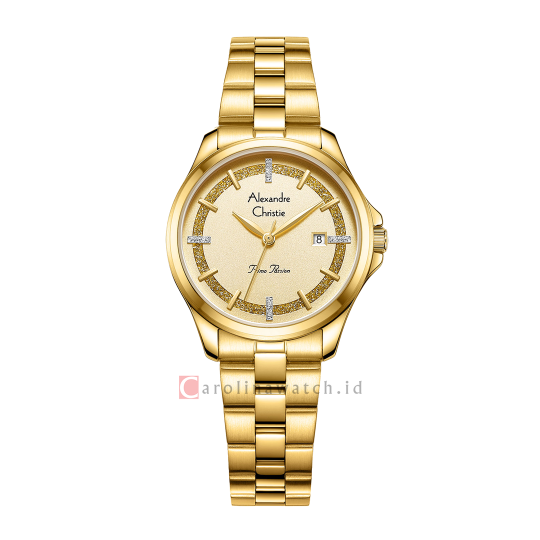 Jam Tangan Alexandre Christie Primo Passion AC 2A76 LDBGPIV Women Gold Dial Gold Stainless Steel Strap