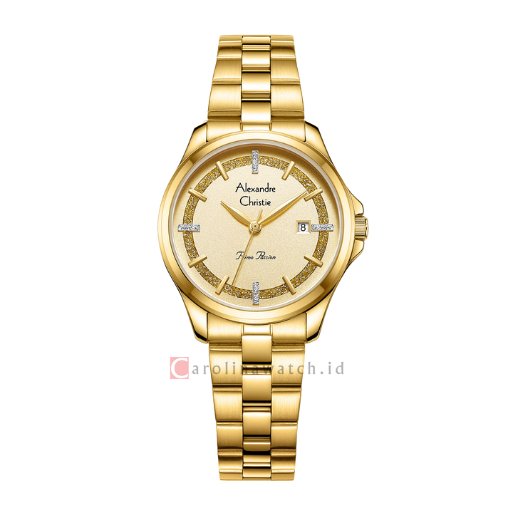 Jam Tangan Alexandre Christie Primo Passion AC 2A76 LDBGPIV Women Gold Dial Gold Stainless Steel Strap