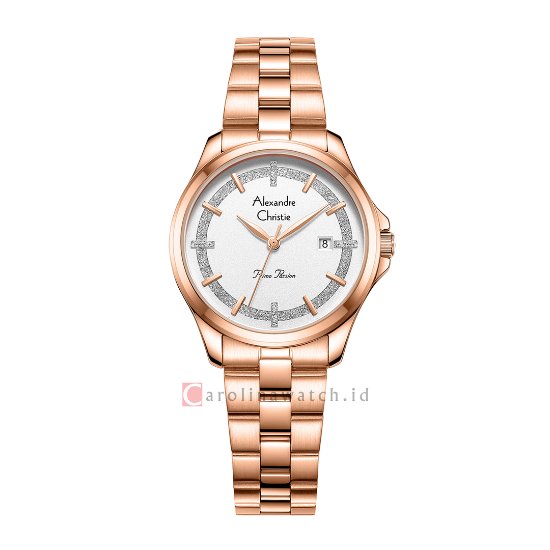 Jam Tangan Alexandre Christie Primo Passion AC 2A76 LDBRGSL Women Silver Dial Rose Gold Stainless Steel Strap