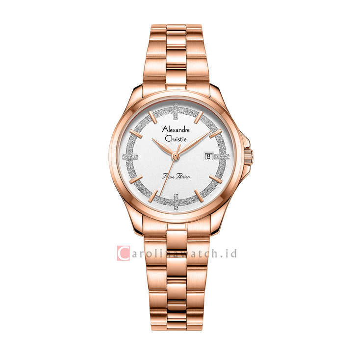 Jam Tangan Alexandre Christie Primo Passion AC 2A76 LDBRGSL Women Silver Dial Rose Gold Stainless Steel Strap