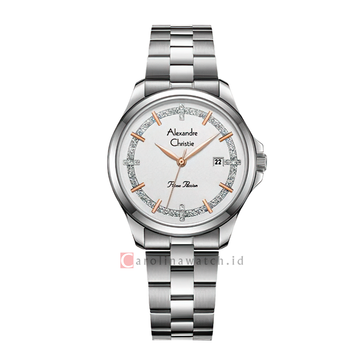 Jam Tangan Alexandre Christie Primo Passion AC 2A76 LDBSSSLRG Women White Dial Stainless Steel Strap