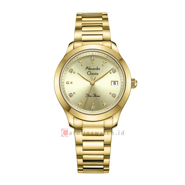 Jam Tangan Alexandre Christie Primo Passion AC 2A77 LDBGPIV Women Champagne Dial Gold Stainless Steel Strap