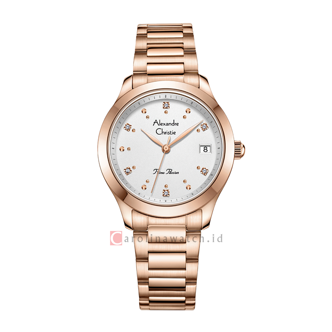 Jam Tangan Alexandre Christie Primo Passion AC 2A77 LDBRGSL Women Silver Dial Rose Gold Stainless Steel Strap