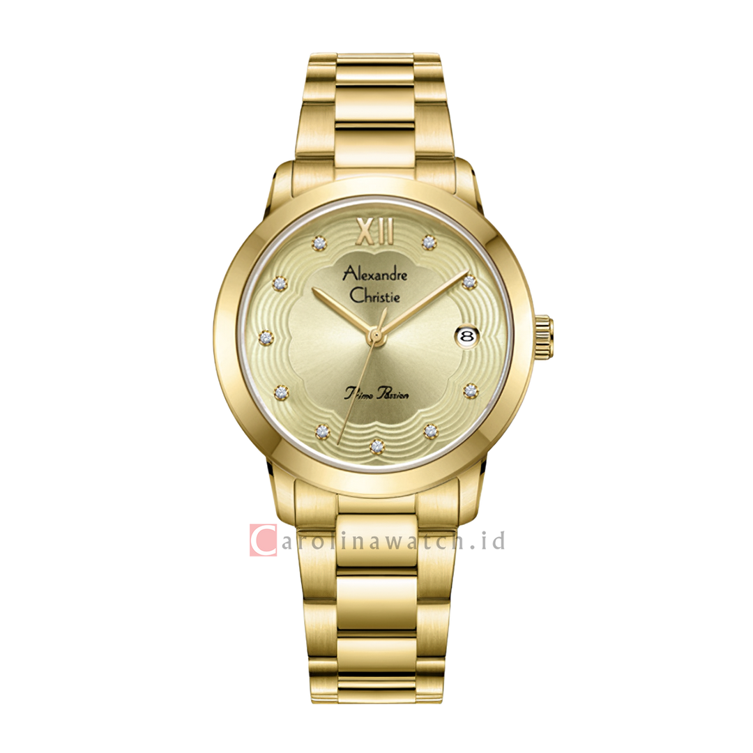 Jam Tangan Alexandre Christie Primo Passion AC 2A78 LDBGPIV Women Gold Dial Gold Stainless Steel Strap