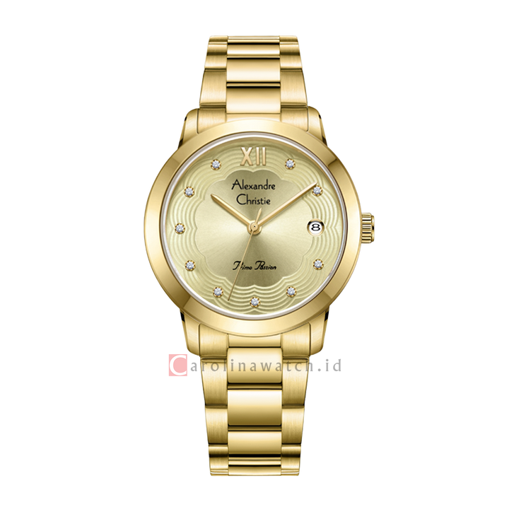 Jam Tangan Alexandre Christie Primo Passion AC 2A78 LDBGPIV Women Gold Dial Gold Stainless Steel Strap