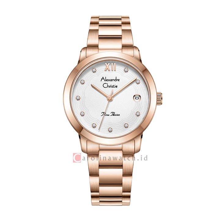 Jam Tangan Alexandre Christie Primo Passion AC 2A78 LDBRGSL Women Silver Dial Rose Gold Stainless Steel Strap