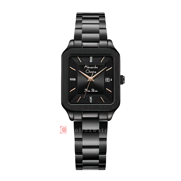 Jam Tangan Alexandre Christie Primo Passion AC 2A79 LDBIPBARG Women Black Dial Black Stainless Steel Strap