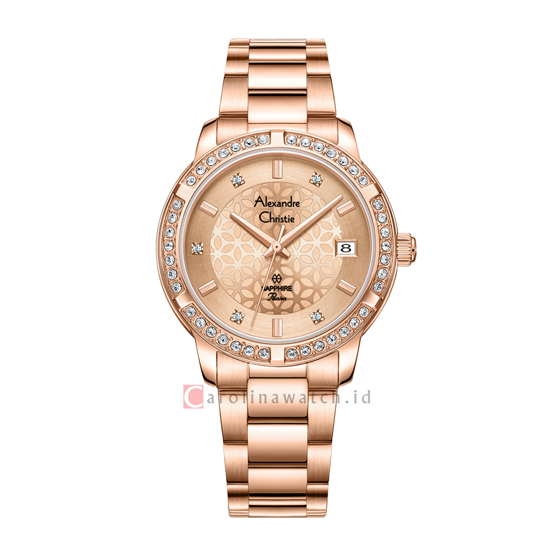 Jam Tangan Alexandre Christie Passion AC 2A80 LDBRGLN Women Rose Gold Motif Dial Rose Gold Stainless Steel Strap