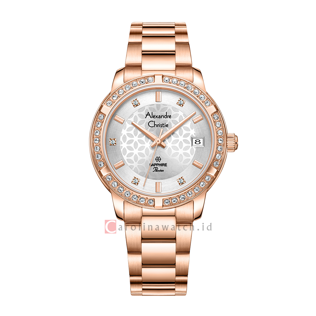 Jam Tangan Alexandre Christie Passion AC 2A80 LDBRGSL Women Silver Motif Dial Rose Gold Stainless Steel Strap