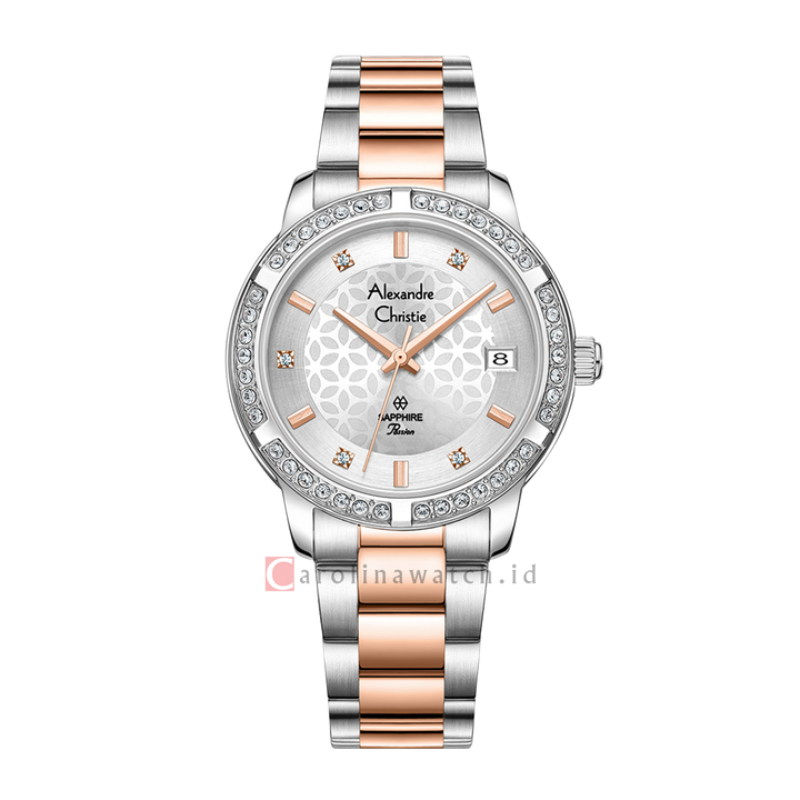 Jam Tangan Alexandre Christie Passion AC 2A80 LDBTRSL Women Silver Motif Dial Dual Tone Stainless Steel Strap