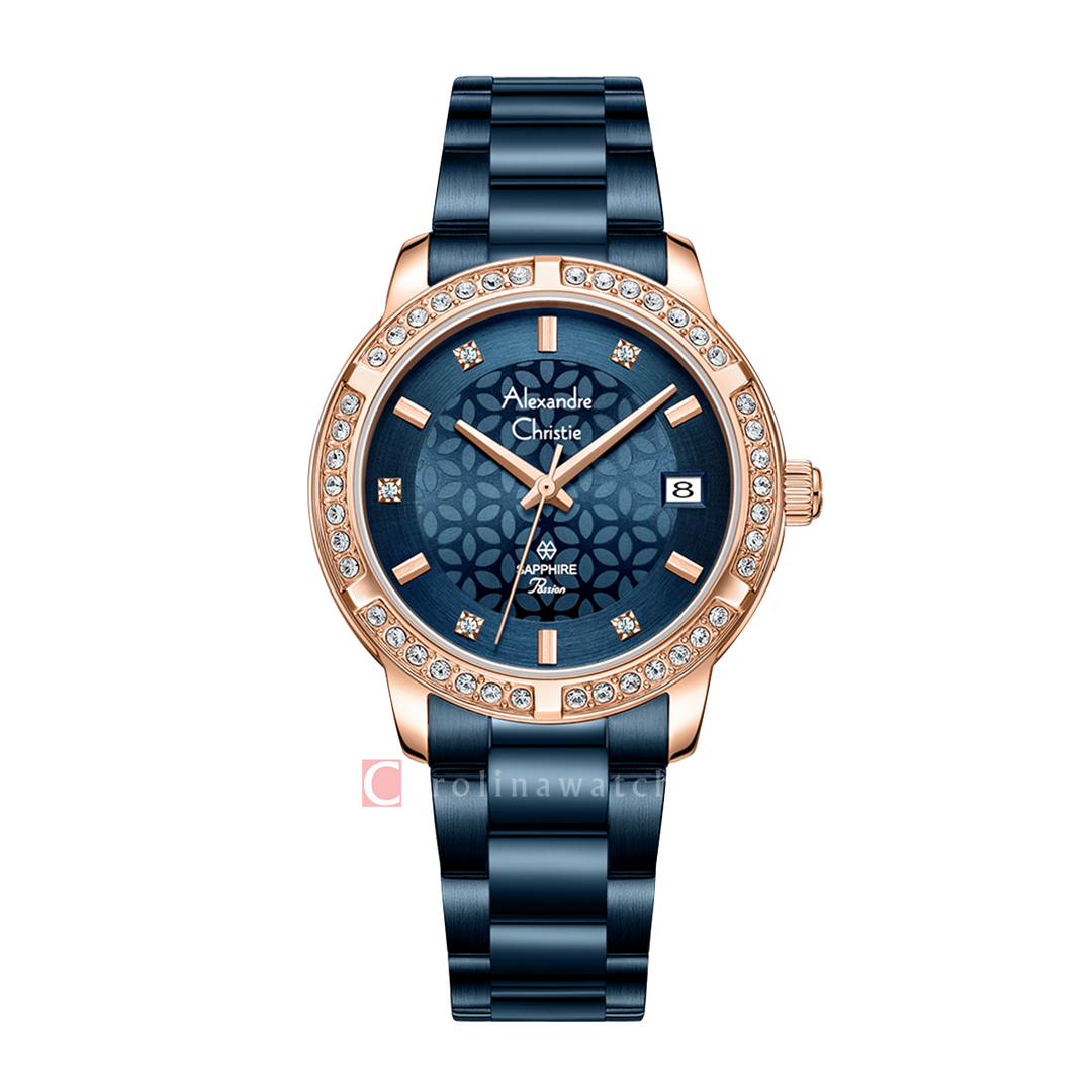 Jam Tangan Alexandre Christie Passion AC 2A80 LDBURBU Women Blue Motif Dial Blue Stainless Steel Strap