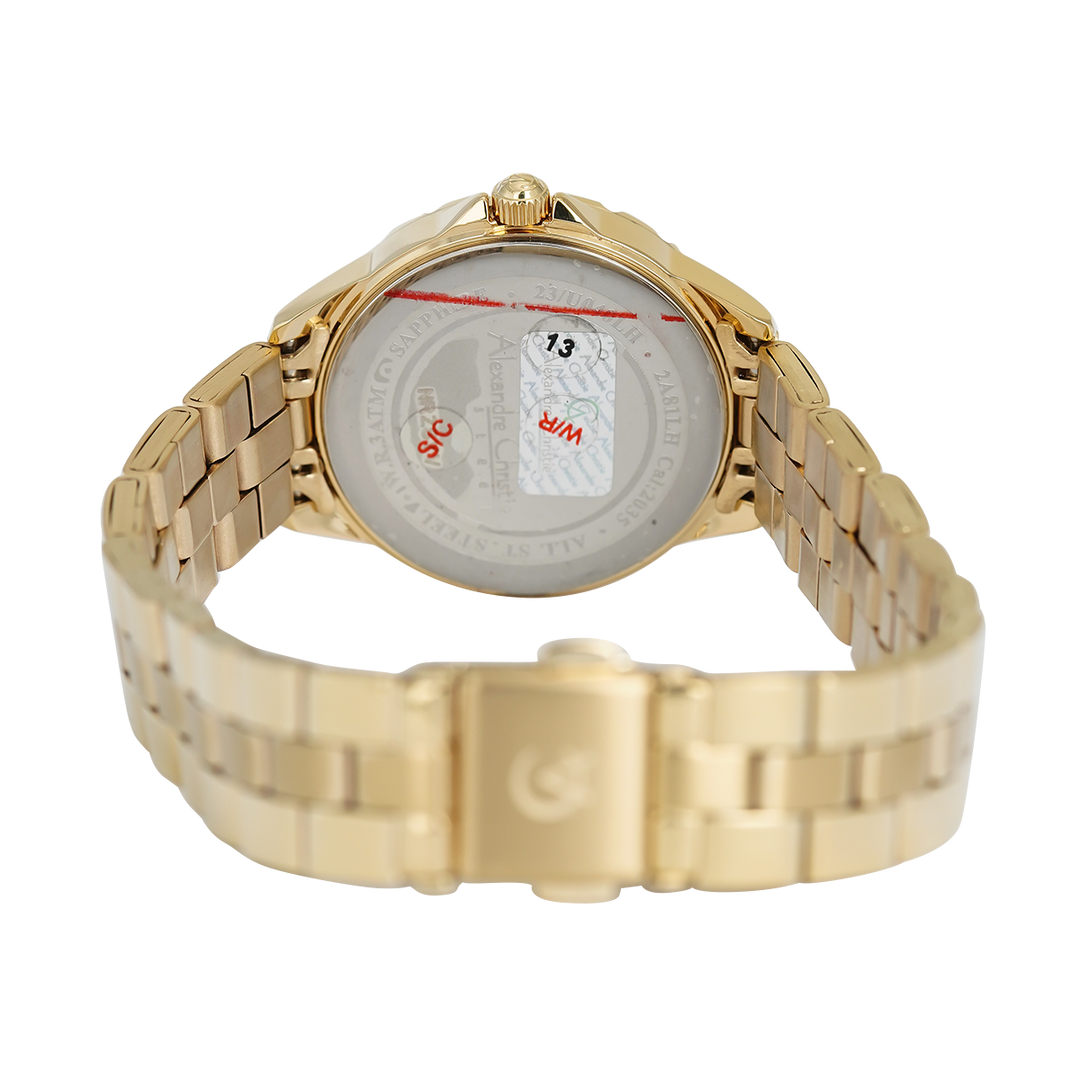 Jam Tangan Alexandre Christie Passion AC 2A81 LHBGPIV Women Shappire Gold Dial Gold Stainless Steel Strap