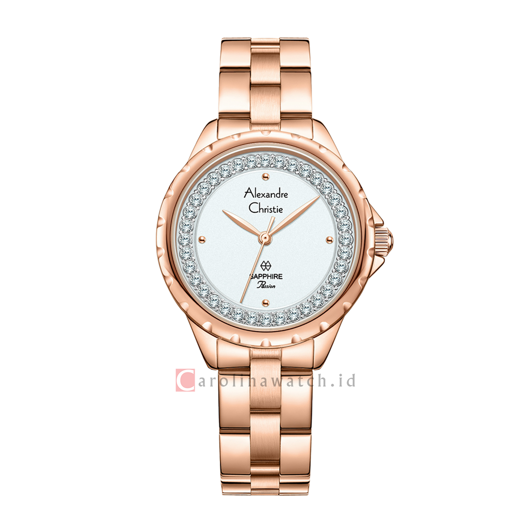 Jam Tangan Alexandre Christie Passion AC 2A81 LHBRGSL Women Shappire Silver Dial Rose Gold Stainless Steel Strap