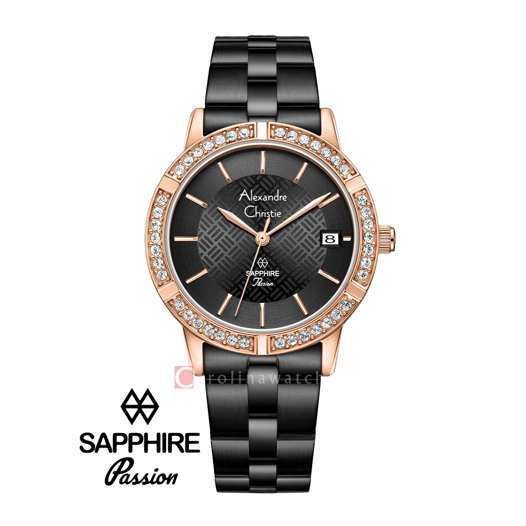 Jam Tangan Alexandre Christie Passion AC 2A82 LDBBRBA Women Black Motif Dial Black Stainless Steel Strap