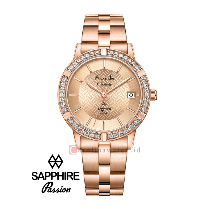 Jam Tangan Alexandre Christie Passion AC 2A82 LDBRGLN Women Rose Gold Motif Dial Rose Gold Stainless Steel Strap