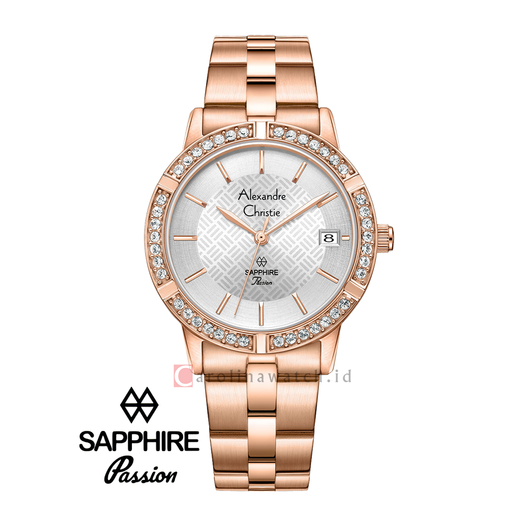 Jam Tangan Alexandre Christie Passion AC 2A82 LDBRGSL Women Silver Motif Dial Rose Gold Stainless Steel Strap