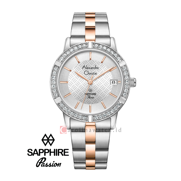 Jam Tangan Alexandre Christie Passion AC 2A82 LDBTRSL Women Silver Motif Dial Dual Tone Stainless Steel Strap