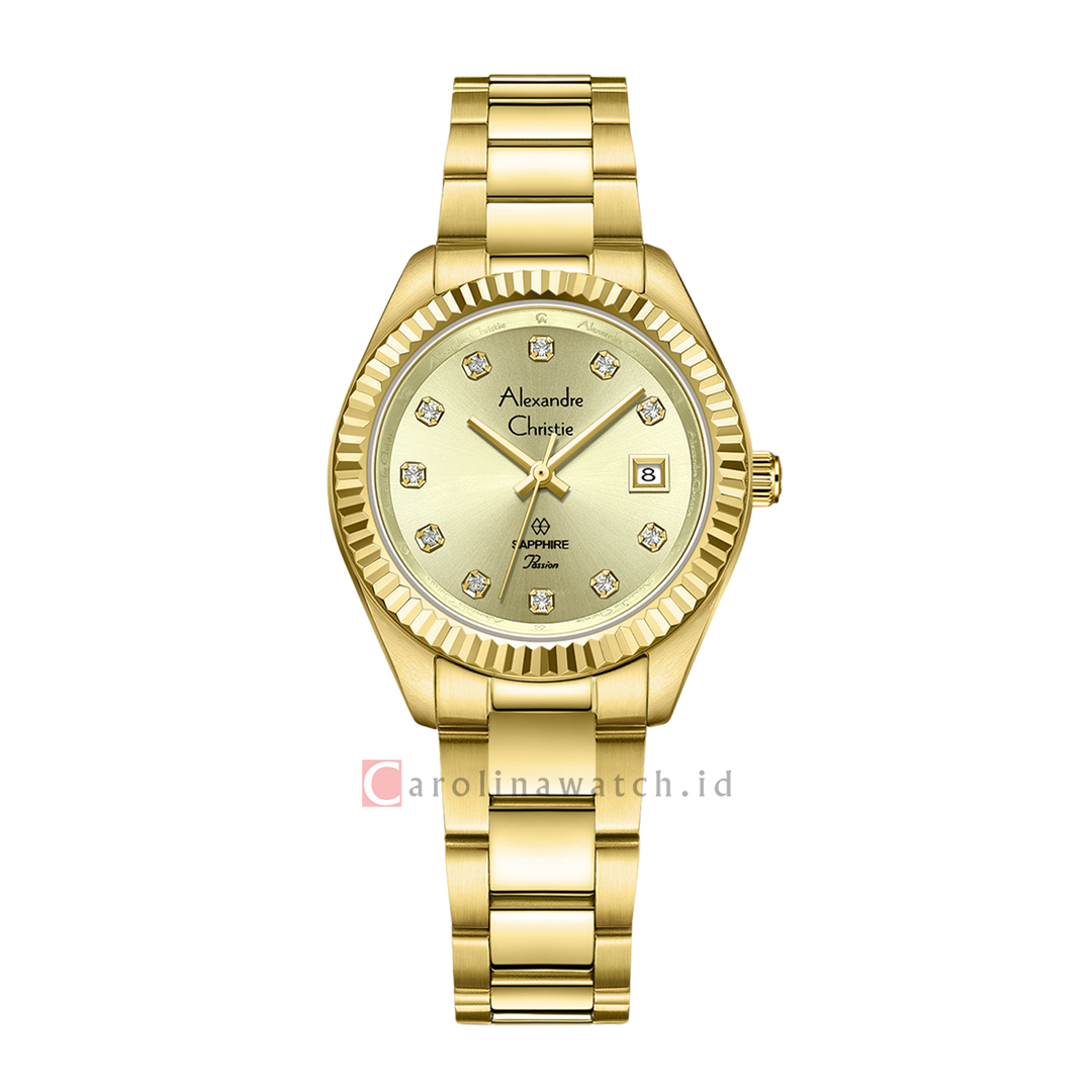 Jam Tangan Alexandre Christie Passion AC 2A83 LDBGPIV Women Gold Dial Gold Stainless Steel Strap