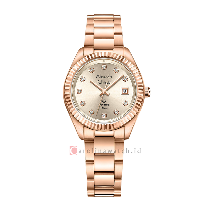 Jam Tangan Alexandre Christie Passion AC 2A83 LDBRGLN Women Light Rose Gold Dial Rose Gold Stainless Steel Strap