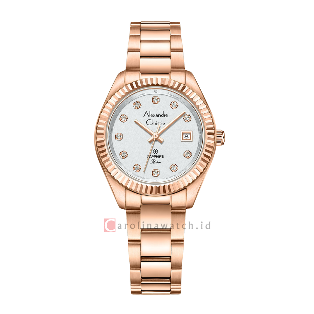 Jam Tangan Alexandre Christie Passion AC 2A83 LDBRGSL Women Silver Dial Rose Gold Stainless Steel Strap