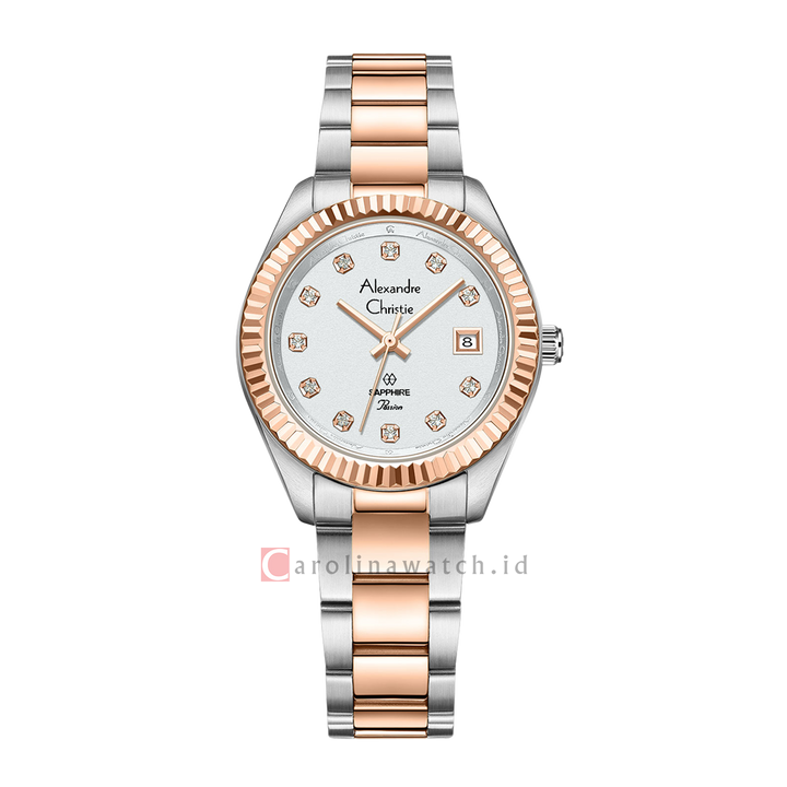 Jam Tangan Alexandre Christie Passion AC 2A83 LDBTRSL Women Silver Dial Dual Tone Stainless Steel Strap