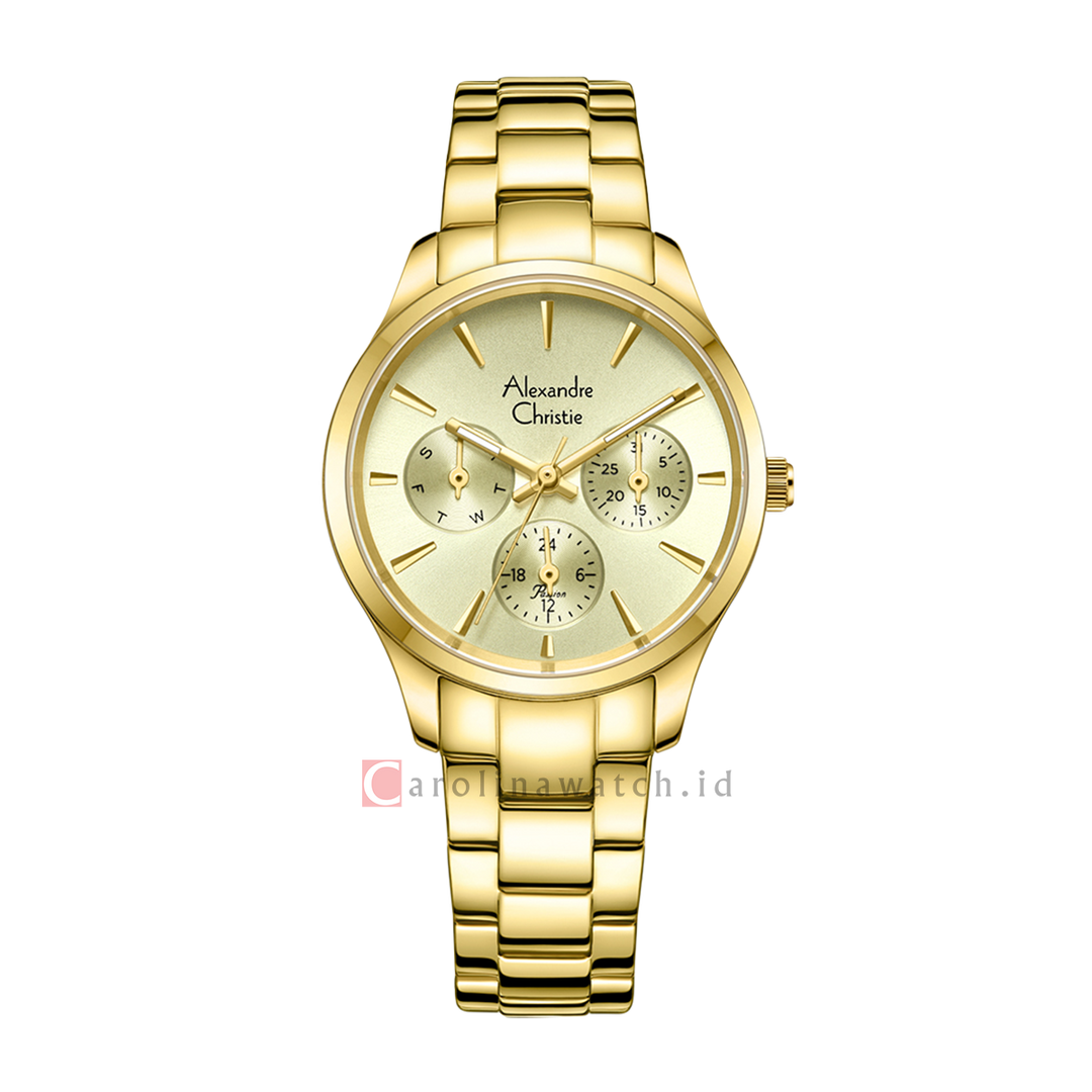 Jam Tangan Alexandre Christie Passion AC 2A84 BFBGPIV Women Gold Dial Gold Stainless Steel Strap