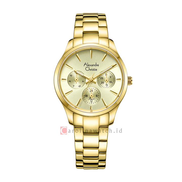 Jam Tangan Alexandre Christie Passion AC 2A84 BFBGPIV Women Gold Dial Gold Stainless Steel Strap