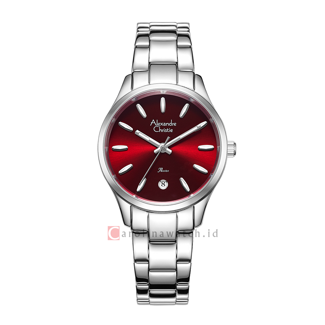 Jam Tangan Alexandre Christie Passion AC 2A84 LDBSSRE Women Red Dial Stainless Steel Strap