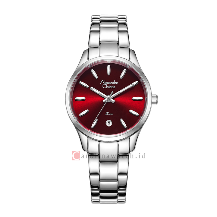 Jam Tangan Alexandre Christie Passion AC 2A84 LDBSSRE Women Red Dial Stainless Steel Strap