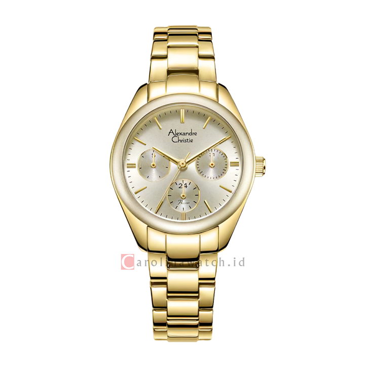 Jam Tangan Alexandre Christie Passion AC 2A85 BFBGPIV Multifunction Women Champagne Dial Gold Stainless Steel Strap