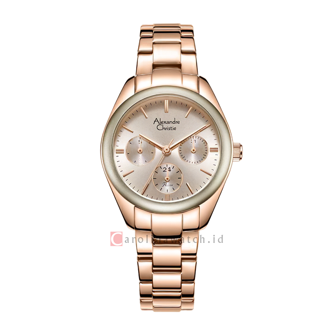 Jam Tangan Alexandre Christie Passion AC 2A85 BFBRGGR Multifunction Women Grey Dial Rose Gold Stainless Steel Strap