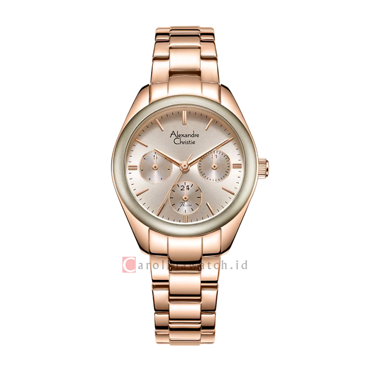 Jam Tangan Alexandre Christie Passion AC 2A85 BFBRGGR Multifunction Women Grey Dial Rose Gold Stainless Steel Strap