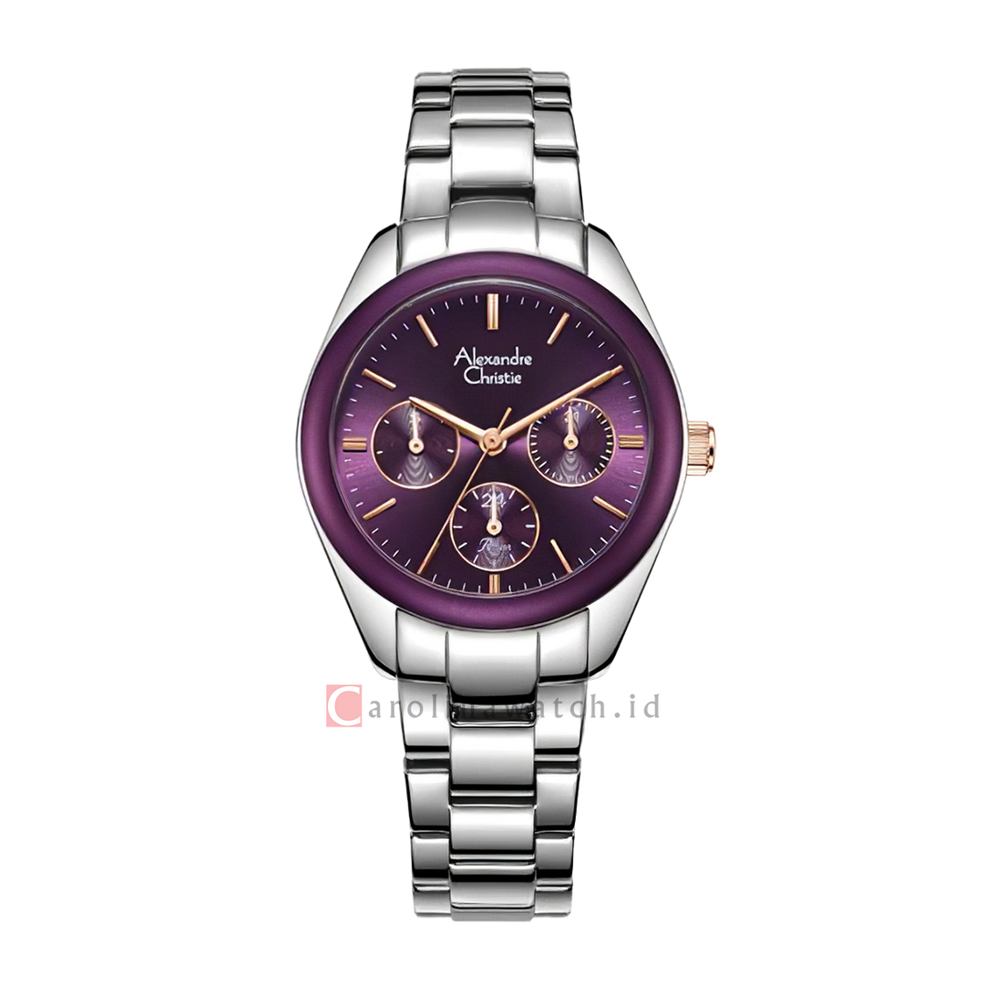 Jam Tangan Alexandre Christie Passion AC 2A85 BFBSSPU Multifunction Women Purple Dial Stainless Steel Strap