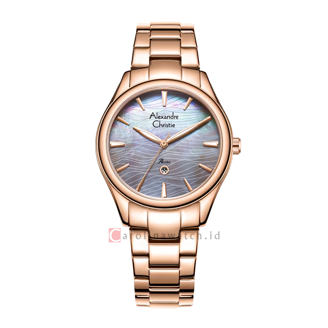 Jam Tangan Alexandre Christie Passion AC 2A86 LDBRGMR Women Grey MOP Dial Rose Gold Stainless Steel Strap