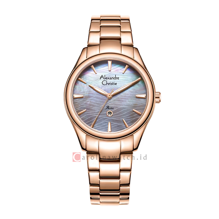 Jam Tangan Alexandre Christie Passion AC 2A86 LDBRGMR Women Grey MOP Dial Rose Gold Stainless Steel Strap