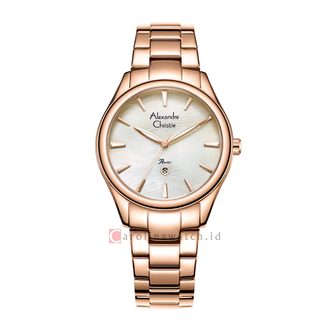 Jam Tangan Alexandre Christie Passion AC 2A86 LDBRGMS Women White MOP Dial Rose Gold Stainless Steel Strap